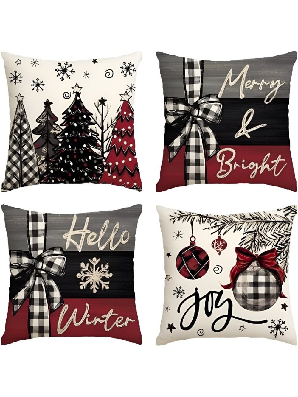 colorlife Merry Christmas Joy Xmas Trees Red Throw Pillow Covers, 18 x 18